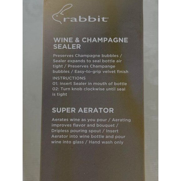 Rabbit Wine & Champagne Sealer With Super‎ Aerator Gold Tone - Picture 2 of 5